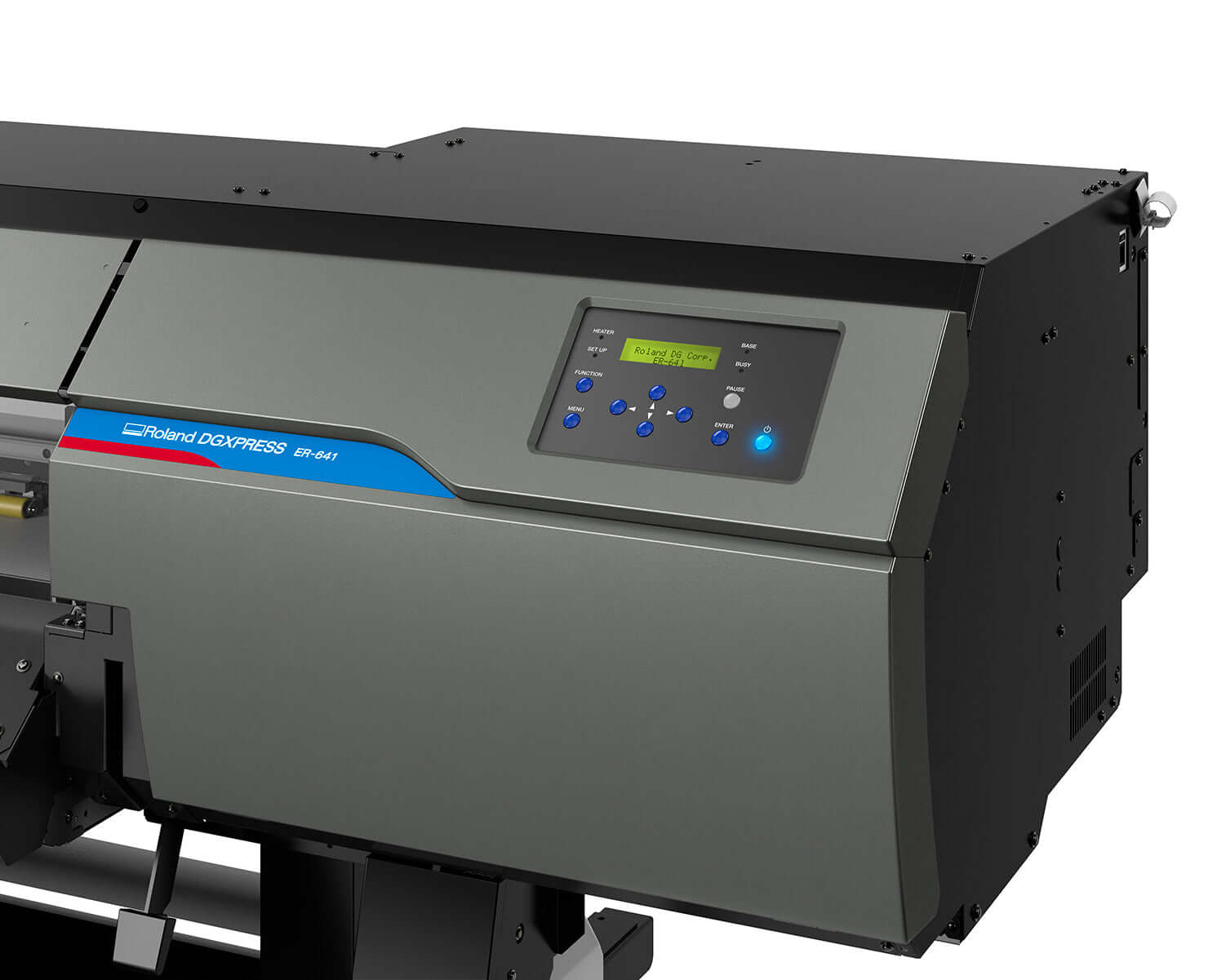 Roland DGXPRESS ER-641 Solvent Printer (64-inch) front panel with controls and display