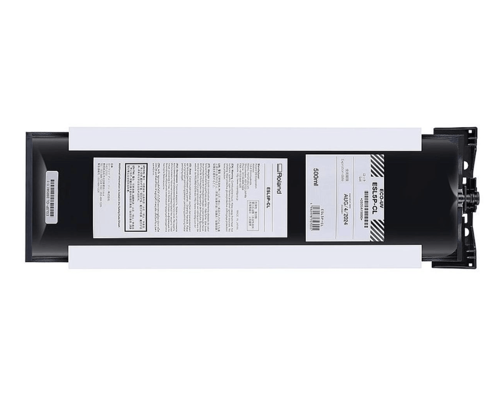 Roland LG Consumables for TrueVIS MG UV Printers, including Roland UV Cleaning Liquid Pouch, 500ml cartridge.
