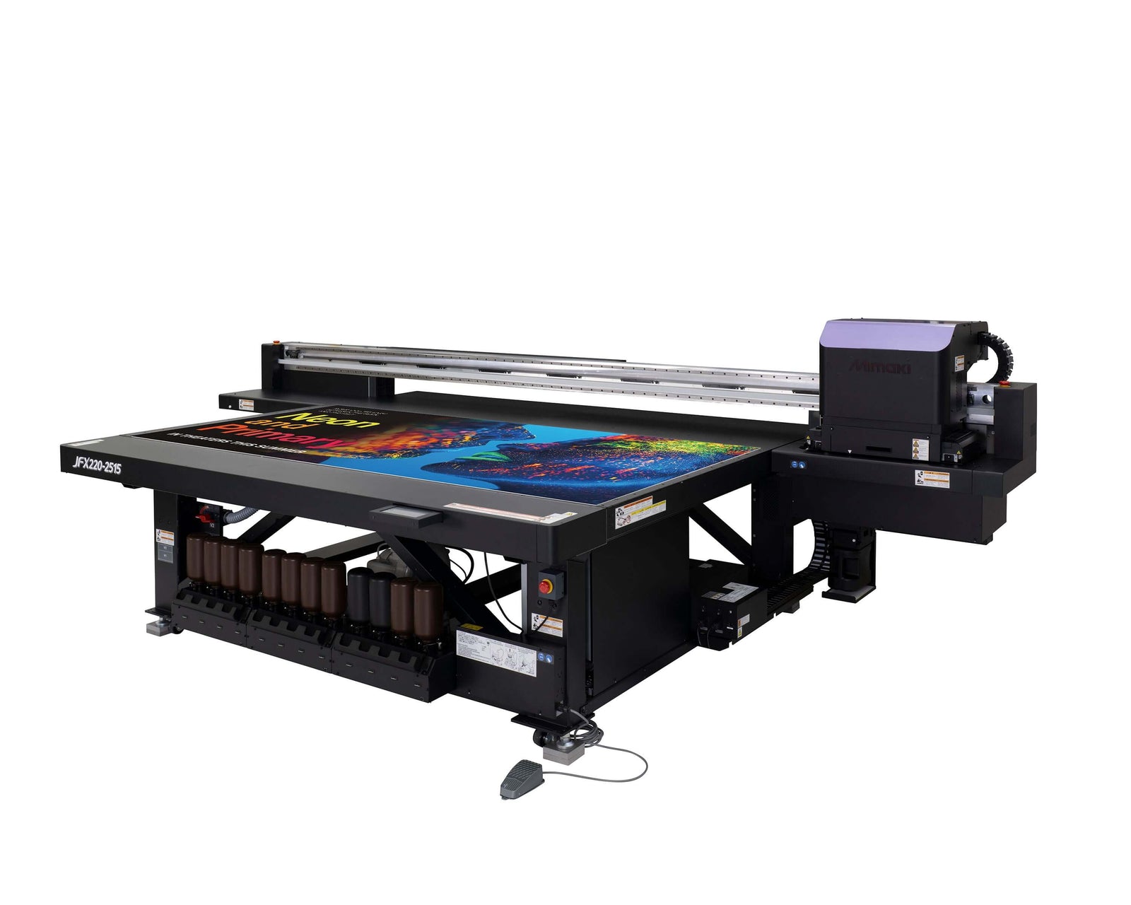 Mimaki JFX220-2515 Flatbed Printer showcasing vibrant print quality and advanced substrate handling capabilities.