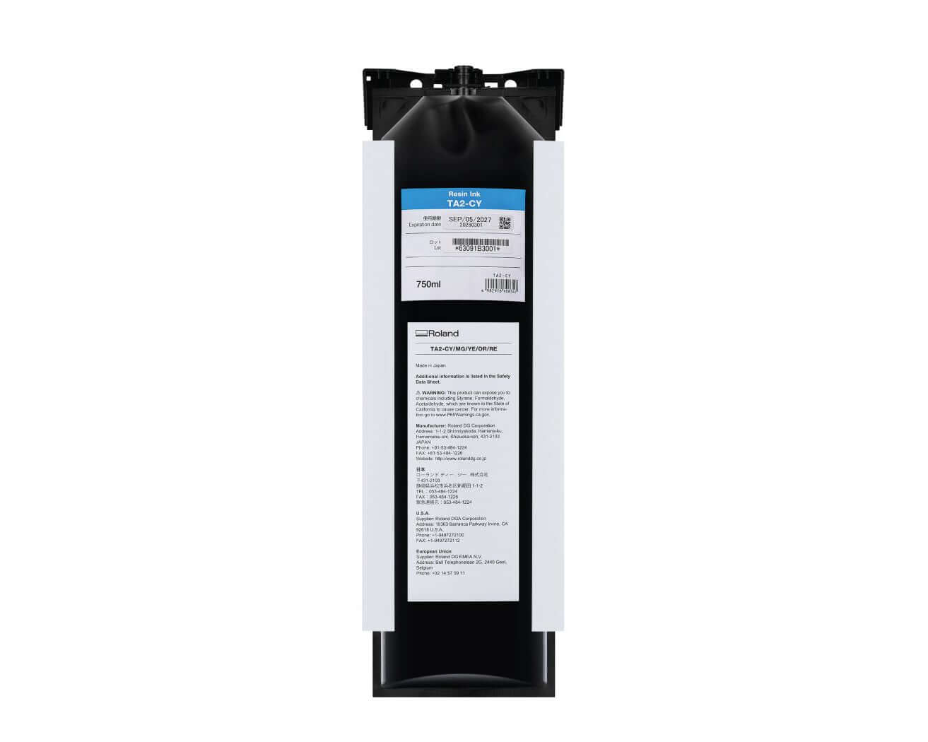Roland TA2 Latex AG-640 Ink Pouches - 750ml Cyan ink pouch with label details and specifications.