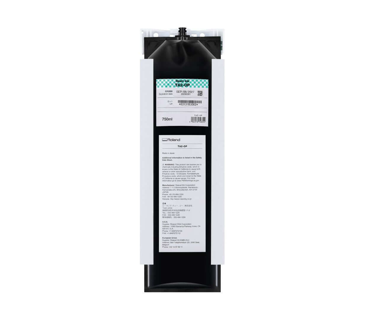 Roland TA2 Latex AG-640 Ink Pouches - 750ml packaging featuring details and label for advanced latex ink.