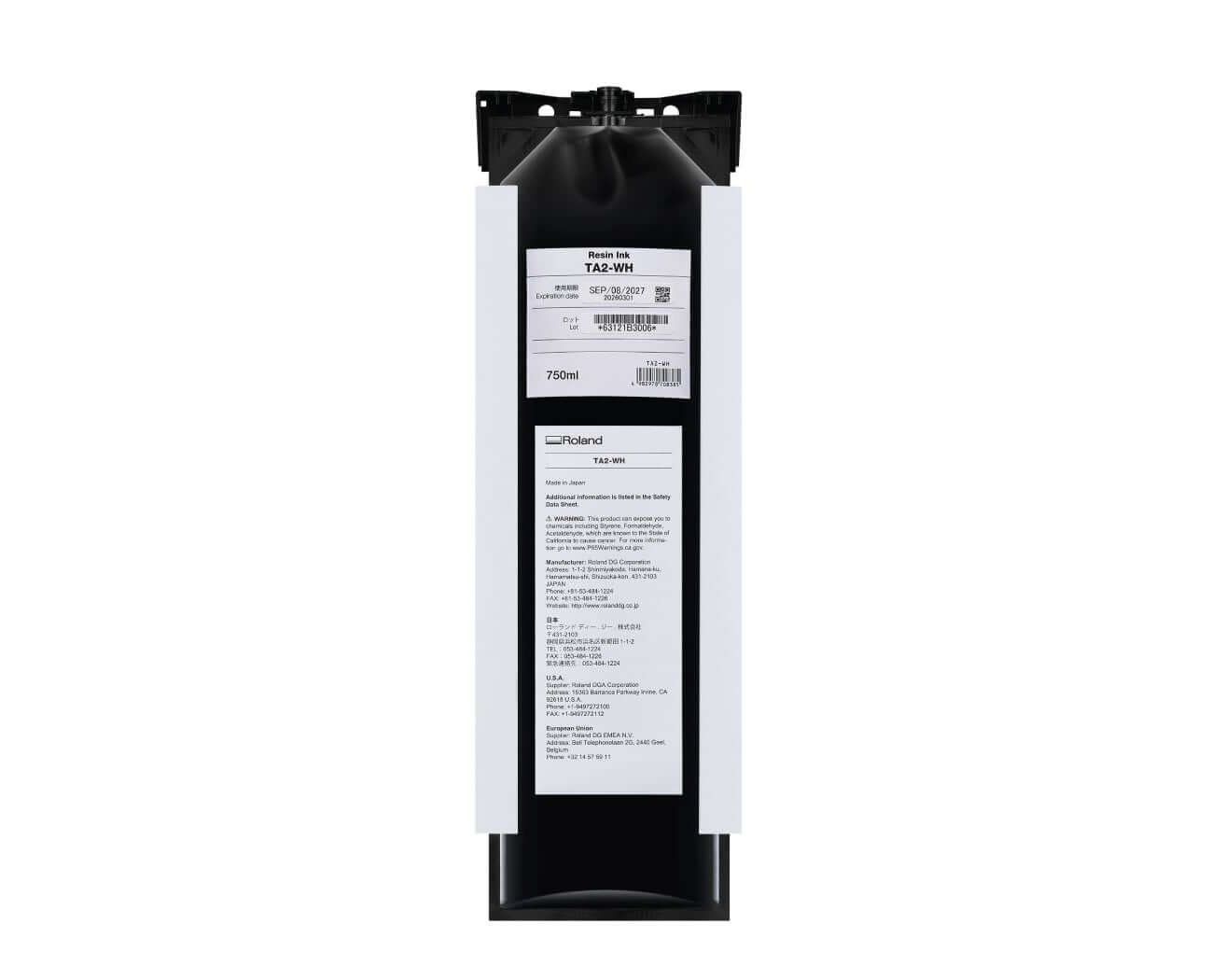 Roland TA2 Latex AG-640 Ink Pouches - 750ml White ink pouch with product details and specifications.