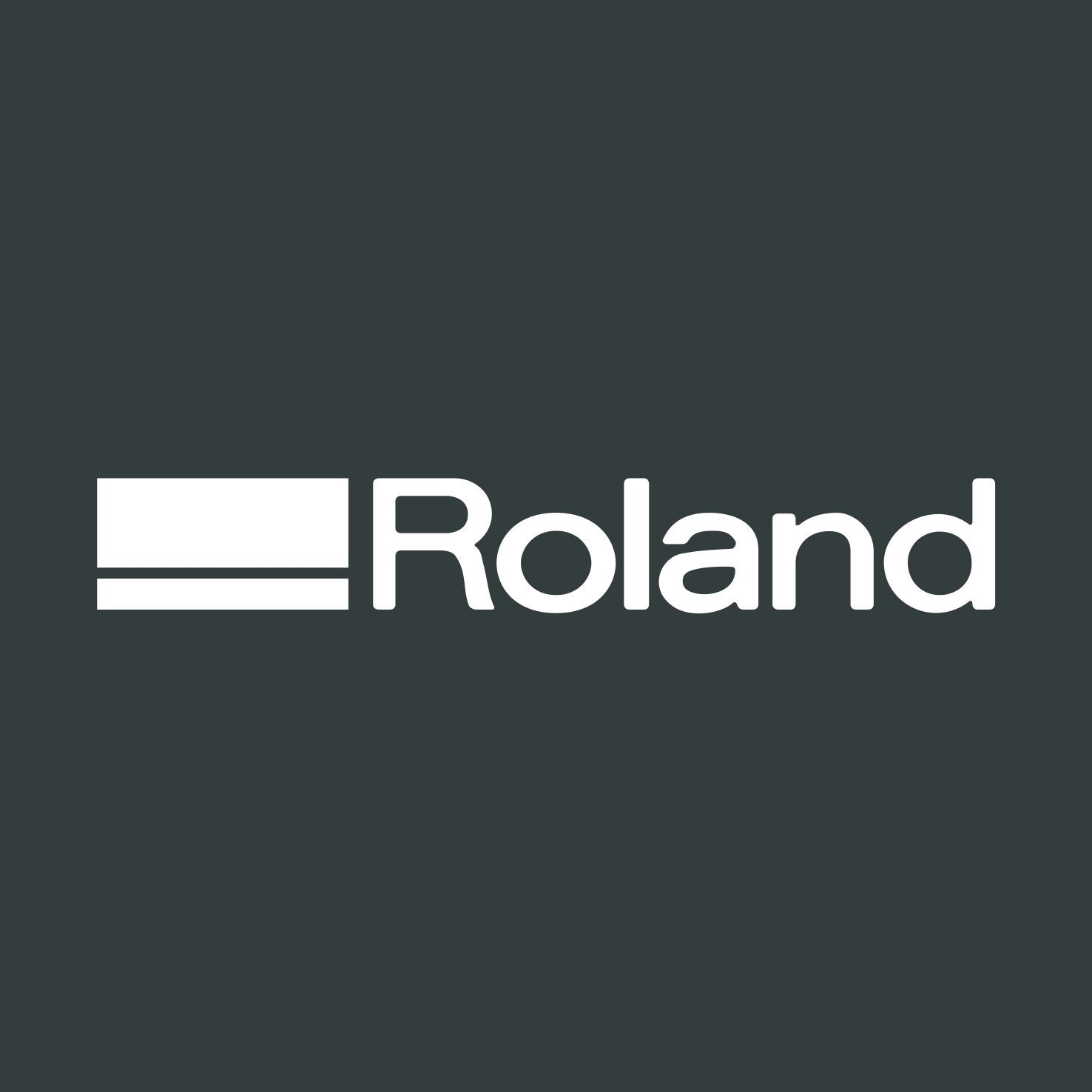 Roland logo on a dark background, representing high-quality ink supplies for large format printers.