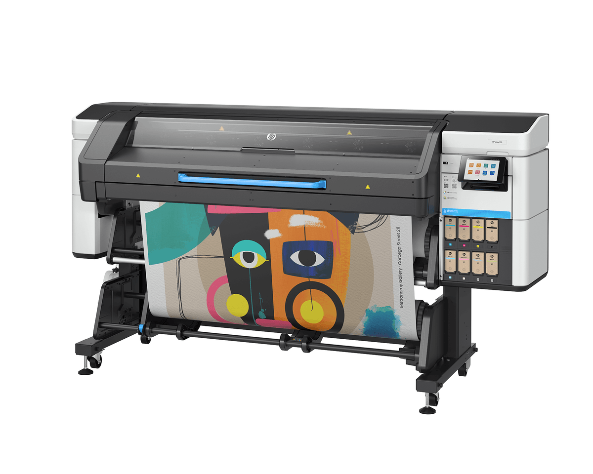 HP Latex 730 Printer showcasing vibrant printed design, highlighting robust and productive large-format printing capabilities.