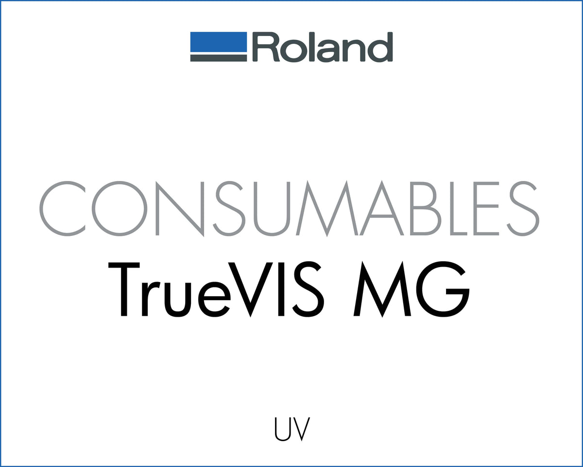 Roland MG UV Printer Consumables banner showcasing TrueVIS MG for high-quality printing.