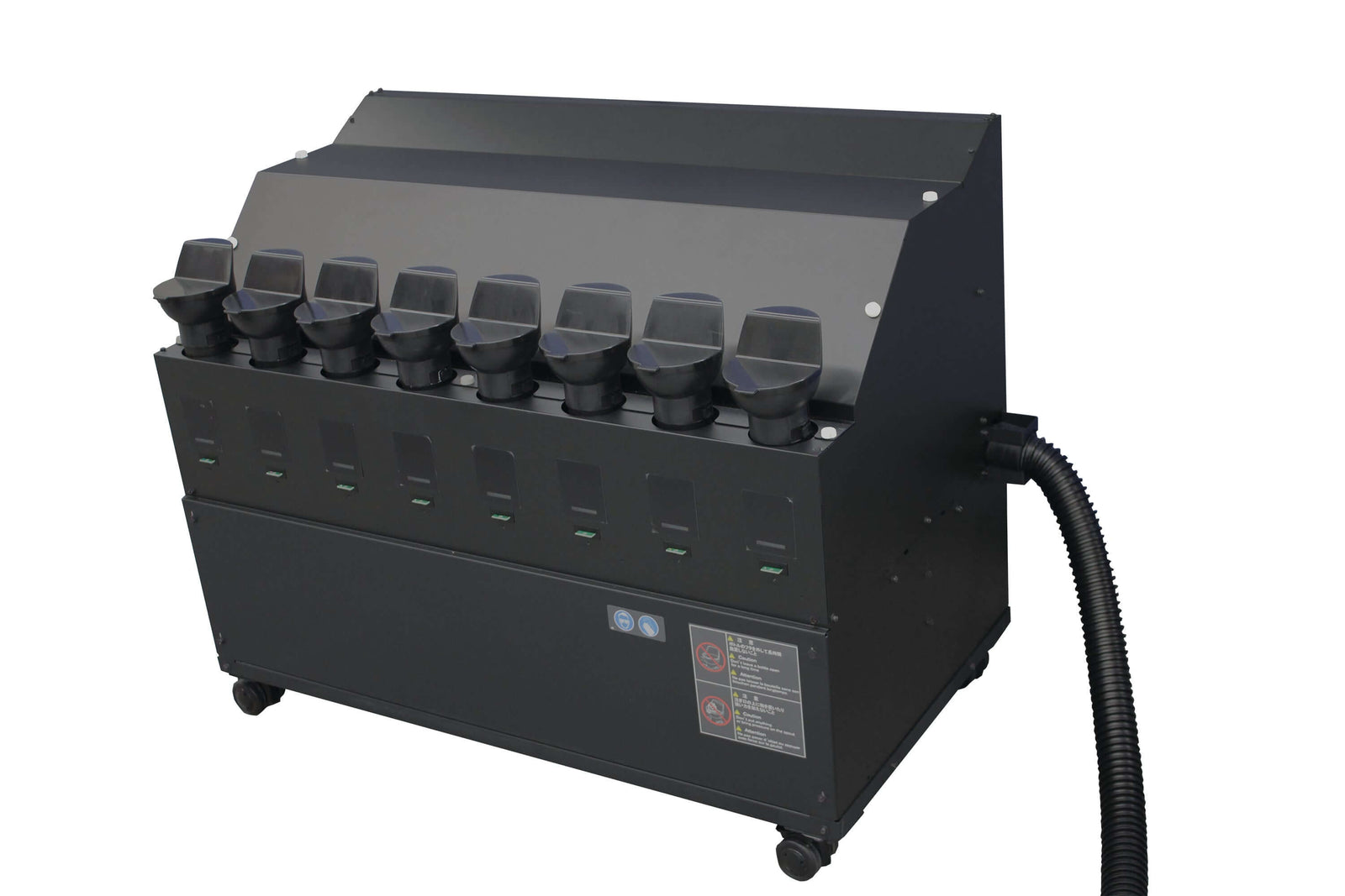 Mimaki JFX600-2513 flatbed printer ink supply system with multiple ink containers on a sturdy base.