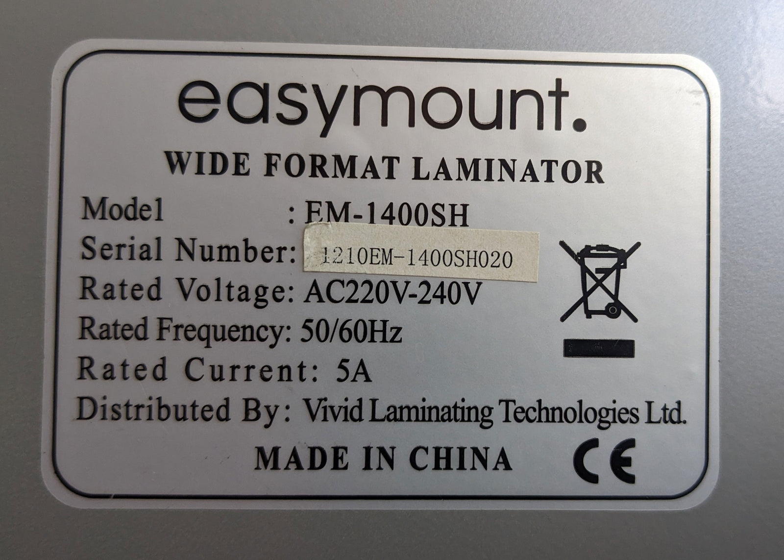 USED Easymount EM-1400SH 54-inch Hot and Cold Laminator – Virtually Unused