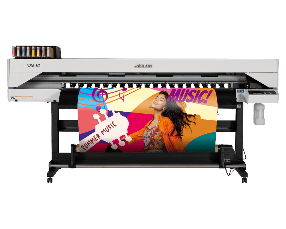 Mimaki JV200-160 printer showcasing vibrant print for summer music promotion.